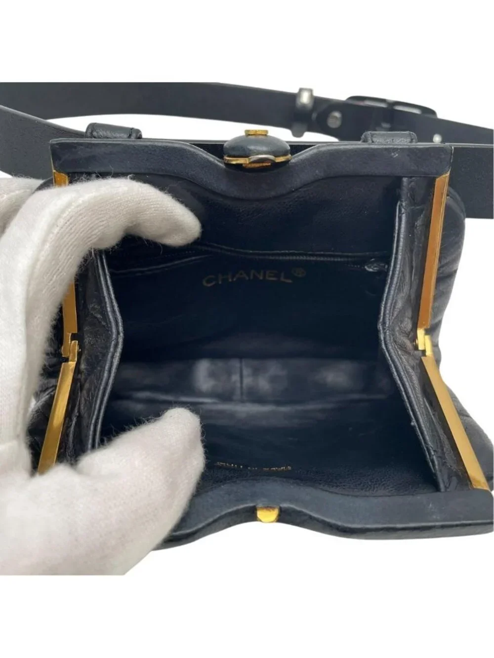 Chanel Lambskin Quilted Kiss Lock Waist Belt Bag CC Logo